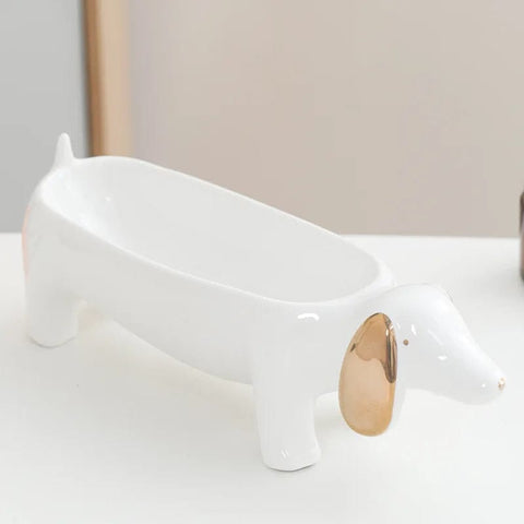 White Ceramic Dachshund Dish B1 The Doxie World