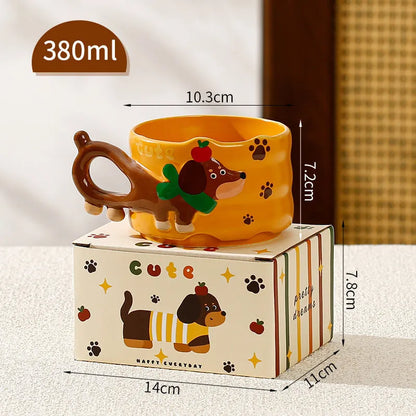 Winter Dachshund Mug Orange / 380ml/ 12.8 oz The Doxie World