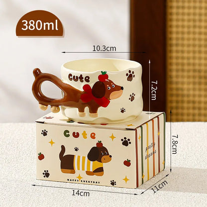 Winter Dachshund Mug Beige / 380ml/ 12.8 oz The Doxie World
