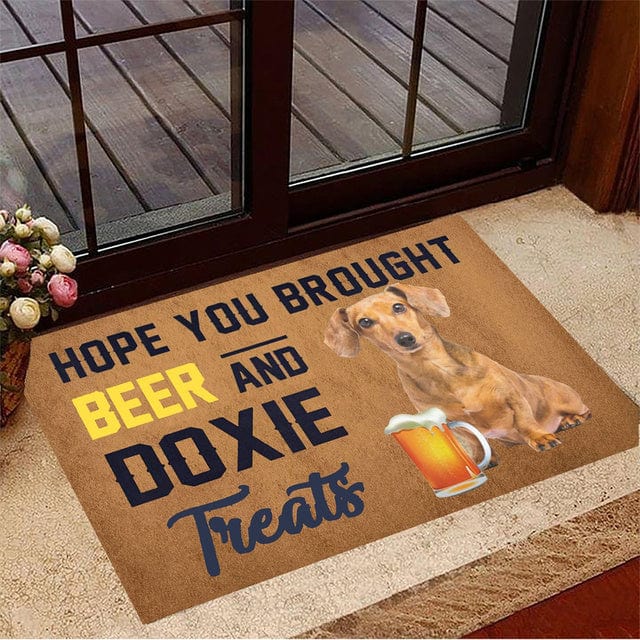 Hope You Brought Beer and Doxie Treats Dachshund Doormat The Doxie World